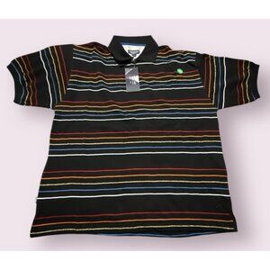 Koman Jeans Shirt Mens 3XL‎ Multicolor Striped Polo Buttons Short Sleeve Coogi